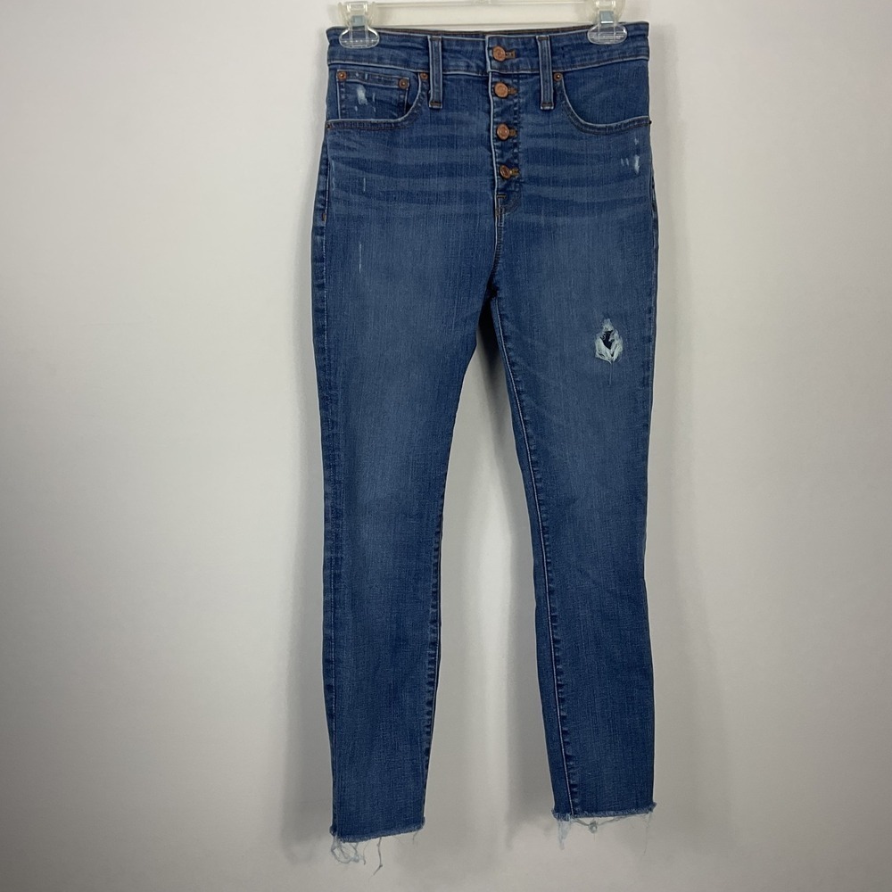 J. Crew Curvy Toothpick High Rise Button Fly Jeans Distressed Raw Hem 27P